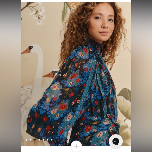 Farm Rio Blue Arabesque High Neck Mini Dress - Sz S - Picture 5 of 9